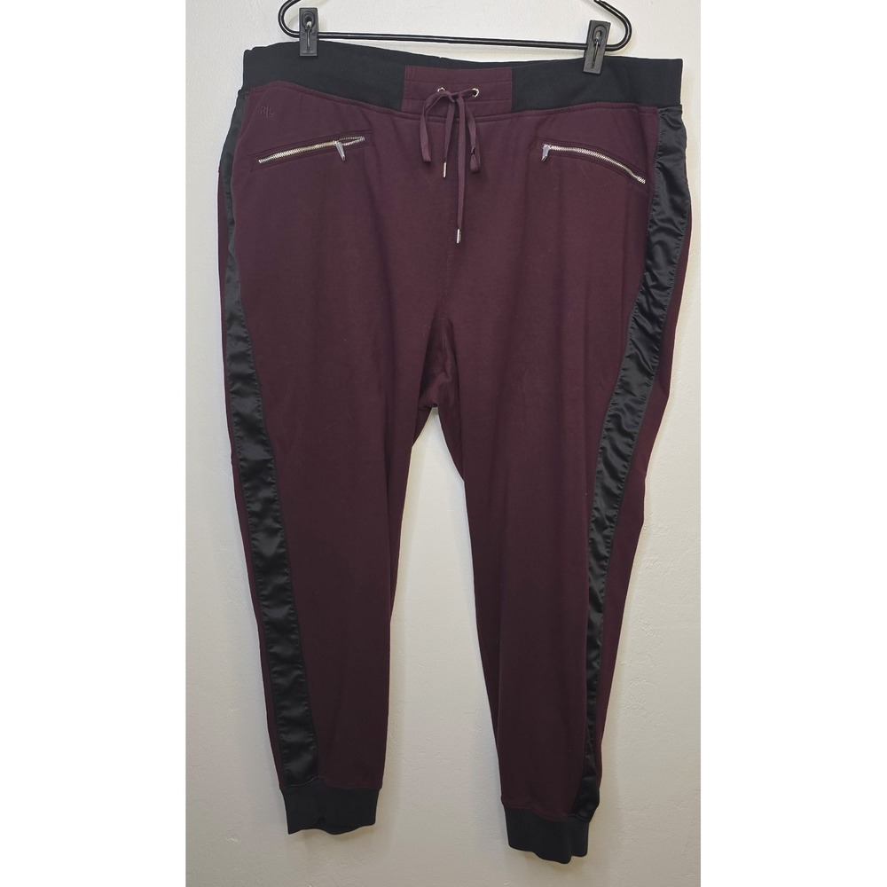 LAUREN‎ RALPH LAUREN Women's 3X Burgandy Joggers Faux Leather Trim -2392 - Picture 3 of 11